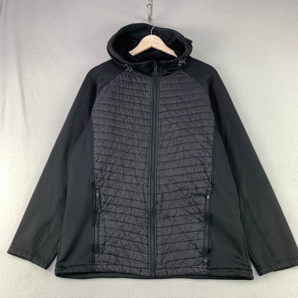 Weather Co Hybrid Hoody Jacket Mens Medium Black Full-Zip Puffer Fleece Outdoor